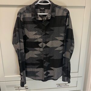 Vintage ONLY & SONS Charcoal and Black Slim Western Aztec Shirt | Men's Large